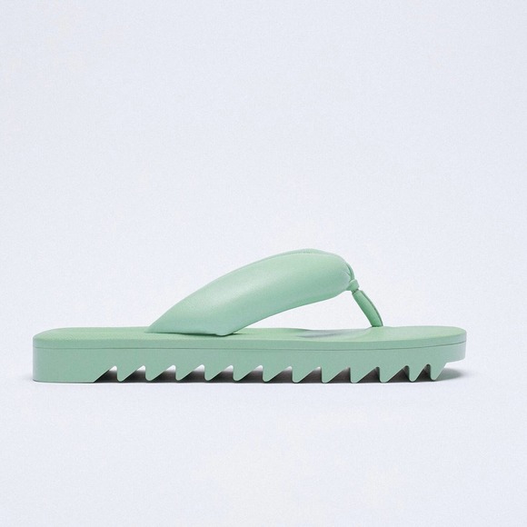 ZARA PADDED LEATHER SANDALS MINT GREEN 8/9 - Picture 3 of 12